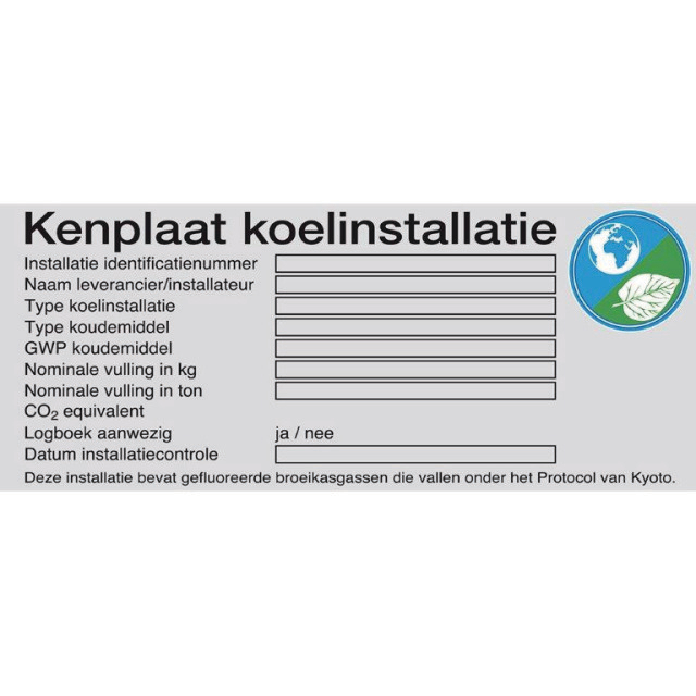 N871-2105 Kenplaten voor koelinstallaties, 1 vel, 4 stickers