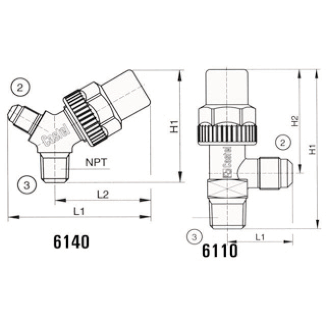 N604-2590 Castel 8320/21 | 1/4" x 1/8" SAE x inw. | Haaks
