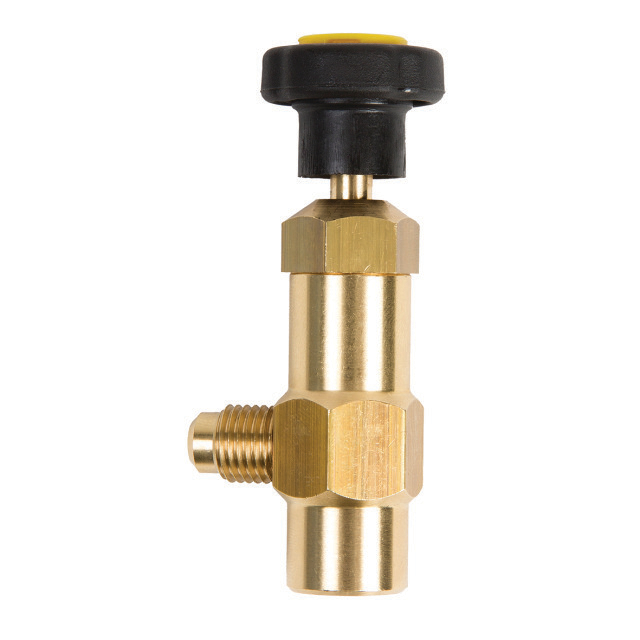 N770-5295 Aansluitkraan fleswartel naar 1/4" SAE haaks Calorie fles R600a