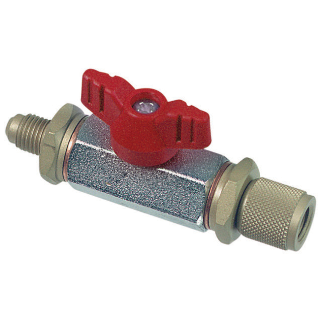 N794-3650 Afsluiter passend op vulslang, 1/4" SAE uitw. x 1/4" SAE inw., losse moer met ventielkern, rood.