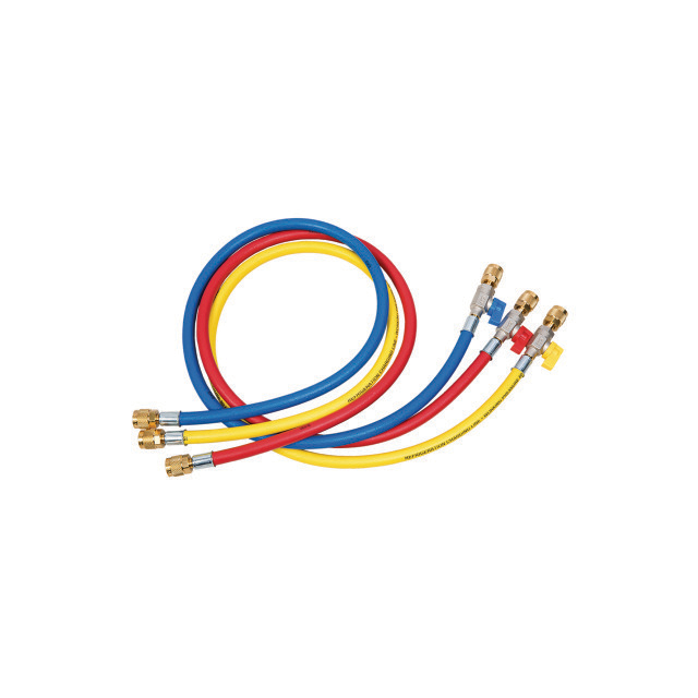 N794-3122 Refco CA-CCL-60 | Set van 3 slangen met kogelklep | 150 cm | 5/16" SAE | blauw/rood/geel | met geïntegreerde kogelklep