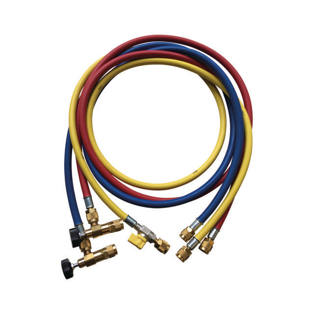 N794-3184 Refco CCL-60-A-38010 |  Set van 3 slangen met access control valve A-38010 | 150 cm | blauw & rood: 1/4" SAE | geel: 1/4" SAE met CA ball valve